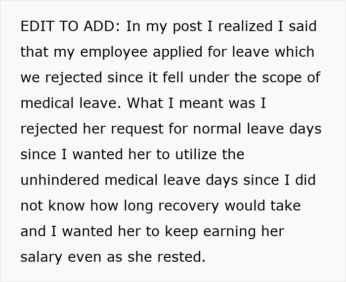 Envíe un mensaje de texto que discute a una compañía de seguros que niega un reclamo de empleados y el impacto en los días médicos y de licencia normal.