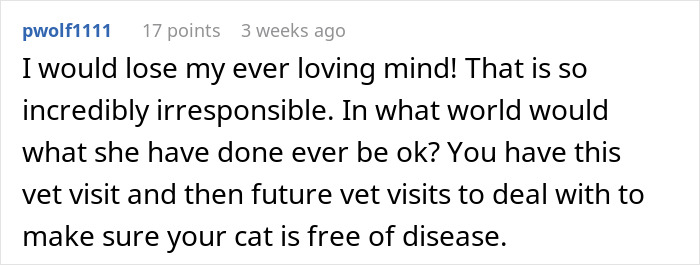 Comentario expresando frustración sobre una mujer gat y preocupaciones sobre las visitas veterinarias relacionadas con la negativa a pagar la biseca.