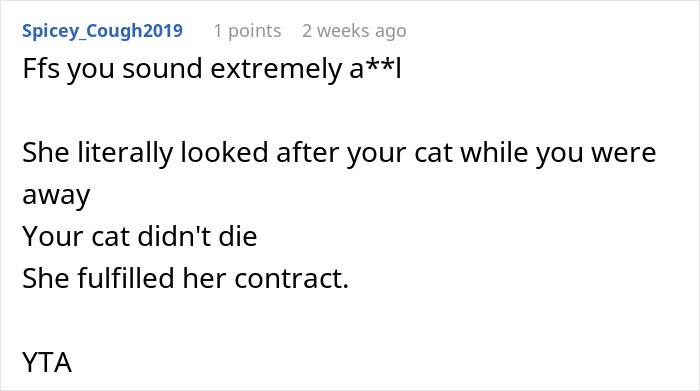 Un comentario criticando la negativa a pagar a una mujer gato, destacando el cuidado de los gatos y los problemas de cumplimiento del contrato.