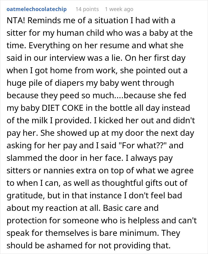 El comentario de Reddit que detalla una disputa de la hermana gato enfatizando la negativa a pagar relacionadas con los problemas y las preocupaciones de cuidado de la hermana gato.