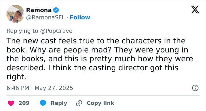 Captura de pantalla de un tweet que discute el nuevo elenco para Harry, Hermione y Ron en la próxima serie de Harry Potter.
