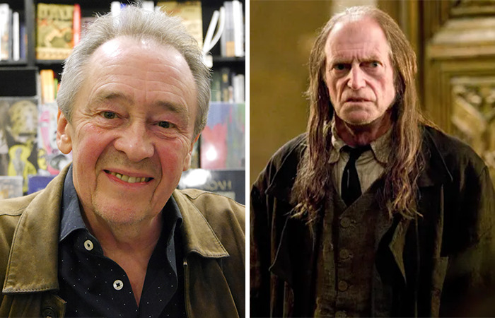 Retrato de dos hombres mayores lado a lado, uno informal y otro con traje de Harry Potter, destacando el nuevo debate sobre el elenco de Harry Potter.