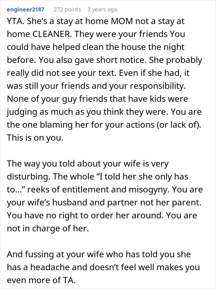 Comentario discutir el esposo culpando a la esposa enferma por un hogar desordenado después de traer invitados, destacando los derechos y la responsabilidad.
