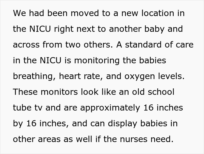 NICU Baby monitores que muestran la frecuencia cardíaca y los niveles de oxígeno, mientras que una nueva madre trata con un vecino entrometido que usa cumplimiento malicioso.