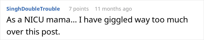 Captura de pantalla de un comentario de Reddit de una madre de la UCIN que expresa risas por una publicación sobre el cumplimiento malicioso de un vecino entrometido.
