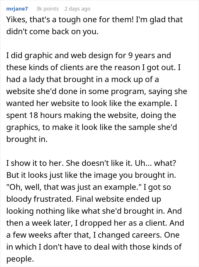 El cliente entra en pánico después de que el diseñador detiene los seguimientos de las aprobaciones según lo solicitado en un proyecto de diseño gráfico y web frustrante.