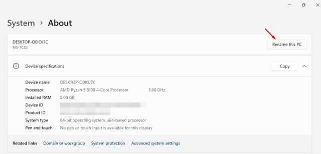 Cambiar el nombre de PC