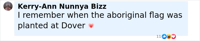 Comentario de Kerry-Ann Nunnya Bizz Recordando cuando la bandera aborigen se plantó en Dover en una publicación en las redes sociales.