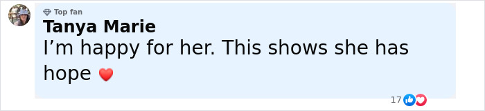 Comentario de Tanya Marie, expresando felicidad y esperanza, sobre Amanda Bynes saliendo después de revelar el uso de Ozempic.