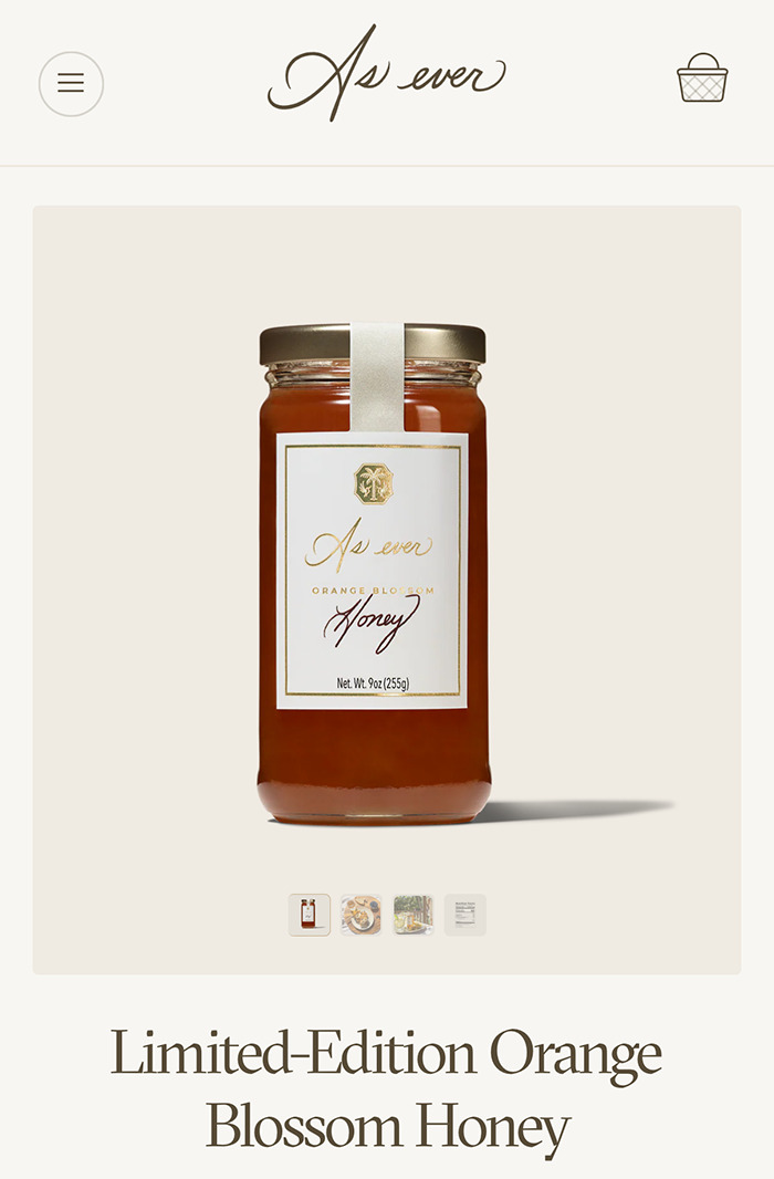 Jar of Limited Edition Orange Blossom Honey de la marca de Meghan Markle, vinculado a Williams Sonoma Products Discovery.