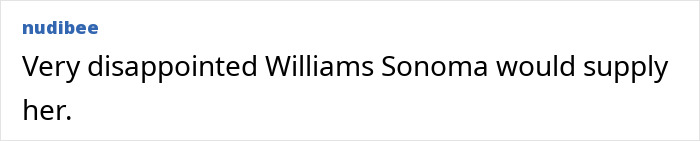 Comentario que expresa decepción de que los productos de marca de Meghan Markle son suministrados por Williams Sonoma.