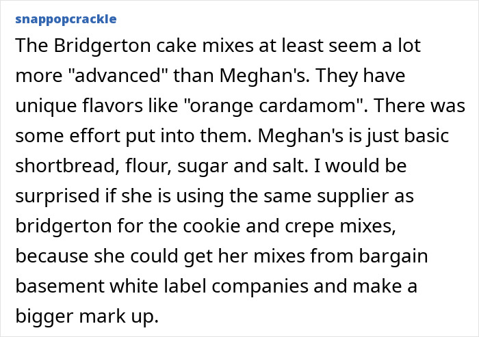 Comentario discutiendo que Meghan Markle llamó después de que los fanáticos descubren los productos de su marca procedentes de Williams Sonoma.