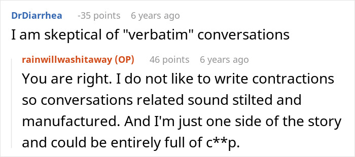 Captura de pantalla de una conversación de Reddit discutiendo escepticismo sobre conversaciones literales en un hilo del foro en línea.