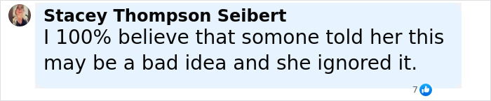 Comentario de Stacey Thompson Seibert expresando creencia de que alguien advirtió a Kylie Jenner sobre romper una regla de boda importante, pero ella lo ignoró.