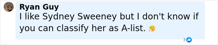 Comentario de Ryan Guy cuestionando si Sydney Sweeney puede clasificarse como una lista A después de la fiesta de fin de semana en la boda de Bezos y Sánchez.