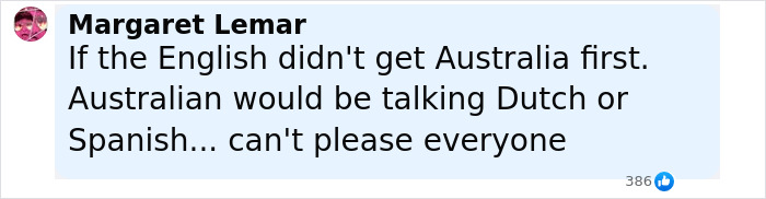 Comente de Margaret Lemar sobre la historia de Australia, haciendo referencia a la influencia del inglés y los debates del idioma en las redes sociales.