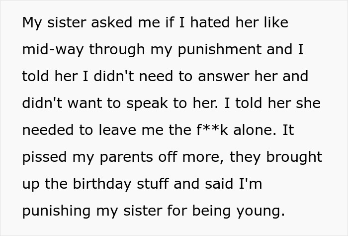 Texto de una historia sobre un niño dorado que roba regalos y un hermano que arruina su cumpleaños con frustración.