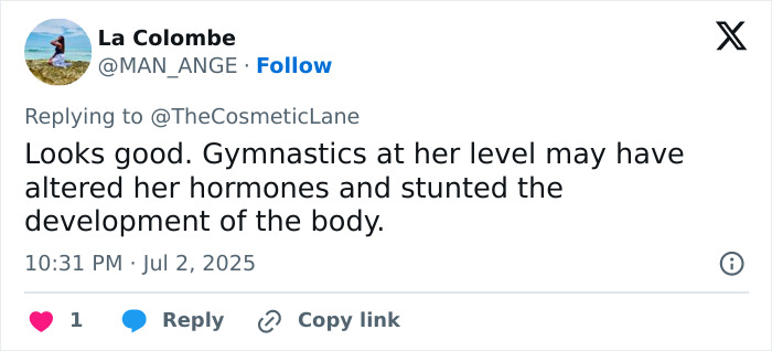 El usuario de las redes sociales que comenta sobre la nueva apariencia de Simone Biles que provocó la cirugía plástica y los rumores de jubilación.