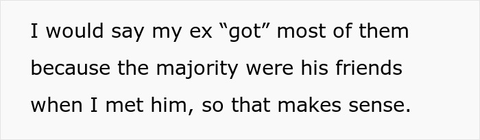 Extracto de texto discutiendo cómo la mayoría de los amigos pertenecían al ex, relacionado con Guy Ghosting Friend and Job Referle.