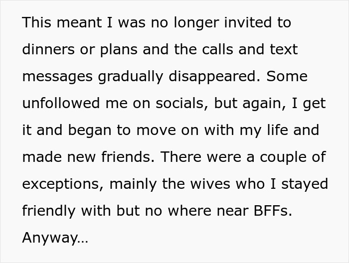 Extracto de texto que describe la amistad que se desvanece después del divorcio, destacando el distanciamiento social y la pérdida de comunicación.