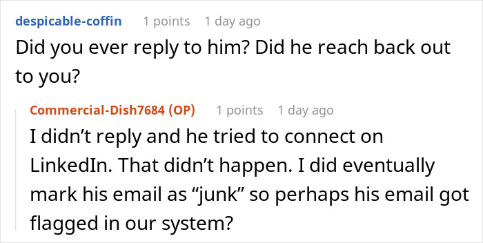 Conversación de Reddit sobre un tipo que fantasma amigo después del divorcio y luego busca una referencia de trabajo.