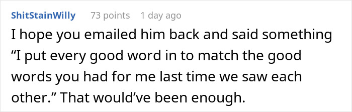 Captura de pantalla de un comentario de usuario discutiendo hacer una buena palabra para un amigo que busca una referencia de trabajo después de años.