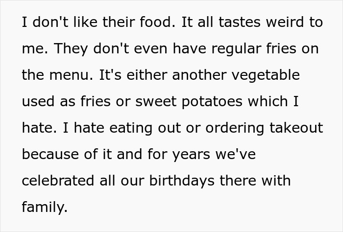 Teen expresa frustración por los padres que ignoran los deseos de cumpleaños debido a las preferencias alimentarias amigables para las alergias.