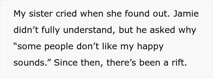 Extracto de texto discutiendo una grieta familiar después de una novia llamada mocosa egocéntrica por los padres del novio sobre sobrino autista.