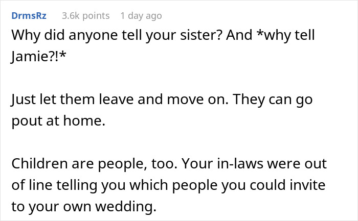 Captura de pantalla de un comentario en el foro que discute la novia llamada mocoso egocéntrico de los padres del novio sobre sobrino autista en la boda.