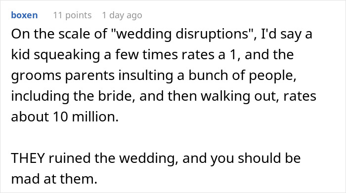 Texto alternativo: comentarios de Reddit discutiendo las interrupciones de la boda que involucran a la novia, padres de novios y conflictos de sobrino autista.