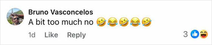 Comente de Bruno Vasconcelos diciendo demasiado no con emojis risueños en una publicación en las redes sociales.
