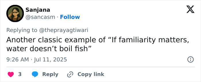 Tweet de Sanjana haciendo referencia a una frase, vinculada a la indignación sobre el ego masculino y el tenis profesional, disparado fatalmente por papá.