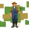 Una ilustración de un agricultor masculino que sostiene un Pitchfork y de pie frente a las parcelas de tierras que también parecen carpetas de computadora.
