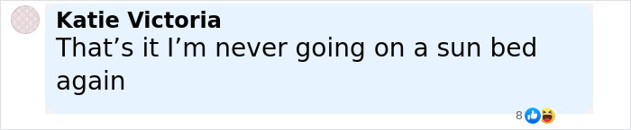 Comentario de Katie Victoria diciendo que nunca volverá a un lecho de sol, relacionado con Ulrika Jonsson cerrando los trolls.
