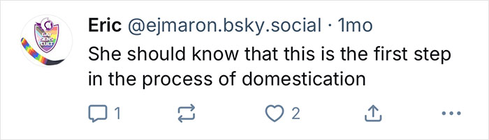 Captura de pantalla de una publicación de redes sociales que discute el primer paso en el proceso de domesticación.
