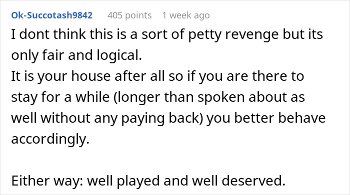 El comentario de Reddit discutiendo las consecuencias después de que la mujer crea un desastre en la casa de Sil y se enfrenta a una verificación de la realidad.