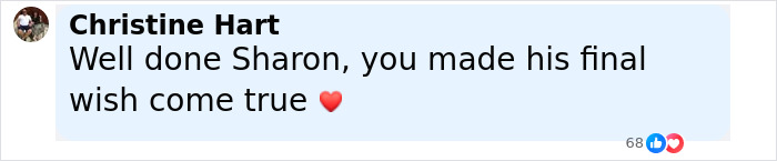 Usuario comentario alabando a Sharon por hacer realidad el deseo final de Ozzy, con un emoji de corazón.