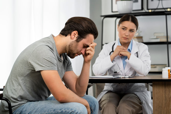 El hombre molesto y enfatizó hablar con la doctora, reflexionando sobre la prometida emborrachada y herida en un momento tenso.