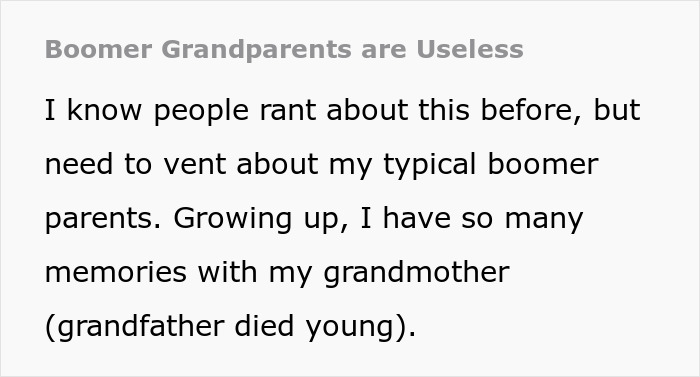 Extracto de texto discutiendo abuelos boomer y padres modernos que reciben reacciones mixtas sobre los estilos de crianza.