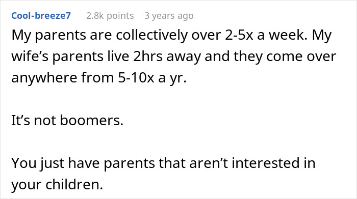 Captura de pantalla de un comentario en las redes sociales que discuten a los padres modernos y su nivel de interés en sus hijos.