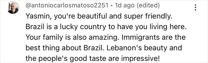 Captura de pantalla de un comentario sincero sobre la belleza familiar y inmigrante, relacionada con una mujer que visite su casa en casa después de 46 años.