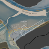Un mapa que muestra que muchos edificios en Camp Mystic, TX, están dentro de zonas de inundación peligrosas.