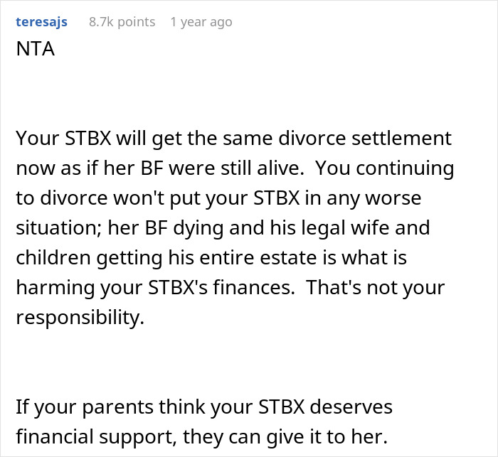 Conversación de mensajes de texto sobre la esposa que se va para una pareja de asuntos, al novio muriendo en el choque y problemas de liquidación de divorcio.