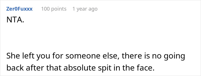 Captura de pantalla de un comentario del foro explicando no volver después de que una esposa se va a la pareja de asuntos que causa una relación rota.