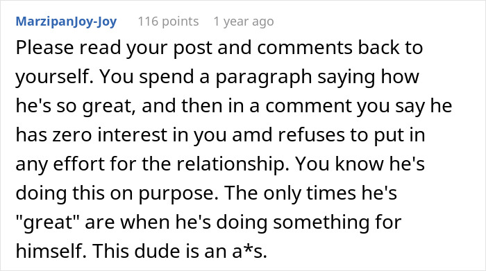El comentario de Reddit discutiendo los problemas de relación después de la sorpresa de cumpleaños del marido conduce a la terapia.