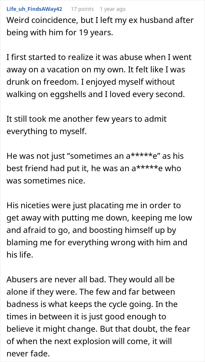 Reddit Post revelando experiencia emocional con la sorpresa de cumpleaños del marido que conduce a la terapia matrimonial después de 19 años.