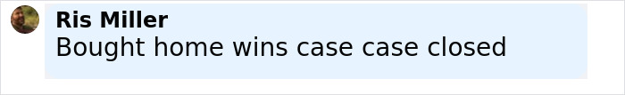Captura de pantalla de un comentario en las redes sociales de Ris Miller que menciona una victoria en el caso en casa relacionada con Katy Perry alquilando la propiedad de Chris Pratt de $ 15 millones.