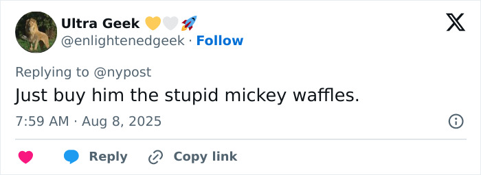 Captura de pantalla de una respuesta de Twitter sobre un violento incidente de Disney World que involucra a la madre de la víctima y el culpable.