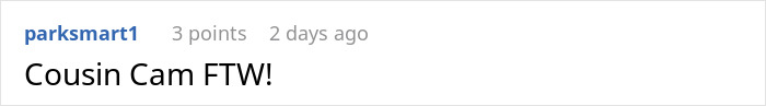 Captura de pantalla de un comentario en línea que lee el primo Cam FTW, relacionado con los compañeros de cuarto que se niegan a devolver AC y actividades ilegales.