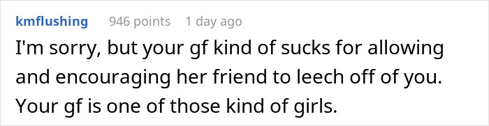 Comentario de envío sobre la amiga de una mujer que usa a su novio como cajero automático, destacando las frustraciones por ser llamadas Broke.